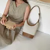 HBP Non-Brand New Design Canvas Stitching PU Leather Tote Bag Summer Simple Womens Bucket Medium Brown Beach