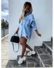 Women Long Denim Jackets Coat Autumn Winter Turn Down Collar Oversized Longline Hole Ripped Boyfriend Denim Jacket Outwear 240311