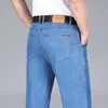 Мужская джинсовая одежда, прямые деловые летние тонкие дышащие удобные хлопковые мужские эластичные джинсовые брюки из лиоцелла