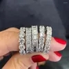 Küme halkaları vintage cz zirkon alyans ebedi yüzüğü kadınlar için gümüş renk kristal parmak nişan partisi lüks tasarımcı takı