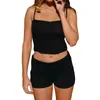 Damen-Tanks, Damen-Strick-Shorts-Set mit Umschlag, 2-teiliges Outfit, schmale Passform, herzförmiger Ausschnitt, Cami-Oberteil, Anzug, Lounge-Sets, Streetwear