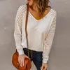 Women's T Shirts The Sheer Striped Long-sleeved Top For Autumn And Winter