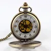 Zegarki kieszonkowe Brąz retro pusta kwarc zegarek szkieletowy ptak wisior dla mężczyzn