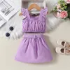 Clothing Sets Toddler Baby Girl Summer Clothes Sleeveless Button Pleated Crop Top Belted Mini Skirt Outfits Set