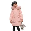 Casaco para baixo crianças meninas inverno pele sintética com capuz quente jaqueta longa para crianças adolescentes parka princesa snowsuit 4-12 anos xmp306