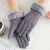 Guanti a cinque dita invernali femminili doppio spessore peluche polso caldo cashmere guanti da ciclismo carini donna touch screen in pelle scamosciata Dri239p