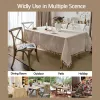 Pads Battilo Table Cover Linen Rectangle Table Cloth with Tassel Retro Farmhouse Wedding Decor Tablecloth for Kitchen Dining Table