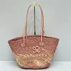 Raffia Straw Tote Bag Summer Beach Handbags Presh Fashion Letters Leather Leather Straps Vegetable Basket
