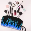 Kosmetiska väskor anpassade blå eld racing lågor toalettartikar för kvinnor makeup arrangör lady skönhet lagring dopp kit låda fodral