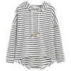 New Black And White Striped Loose Hoodie Knitted Long Sleeved Pullover Women's Top T-Shirt Style Style