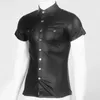 T-shirts voor heren Heren Glanzend leer T-shirt Grote maten Korte mouw Glanzend PVC Tops Mannelijke Turn-down kraag Vormgeven Latex Casual Jas Sexi