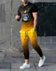 3D 재미있는 스마일 프린트 남자 정장 트랙 슈트 2 피스 세트 스포츠웨어 여름 조깅 복장 짧은 슬리브 티셔츠 긴 바지 240306