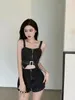 Mulheres Tracksuits Verão Denim Outfits Mulheres Slash Neck Zipper Sling Tops Dois Peça Set Feminino Coreano Elegante Moda Casual Shorts 2024