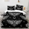 Ställer in Death Moth Däcke Cover Set Queen Size Gothic Skull Boho Comforter Cover Black and White Skeleton Dekorativ mjuk sängkläder