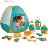 Toy Tents Kids Camping Tent Set 21 Pieces Pretend Play Tent With Campfire Fruit BBQ Play Kids Bug Viewer Butterfly Net Including Telescope L240313