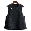 Vêtements ethniques 2024 littérature chinoise art rétro jacquard coton gilet femme printemps été occidental bouton polyvalent haut