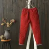 Pantaloni da donna invernali addensati in cotone sciolto casual da donna a vita alta Pantalones larghi scozzesi da madre caldi Spodnie Broek