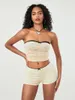 Survêtements pour femmes Mode Femmes Été 2 pièces Tenues sans manches à l'épaule froncée Tube Tops Skinny Shorts Set Club Street Style S-XL