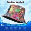 Berets Reversible Fischerhut für den Sommer, lebendiges Retro-buntes Graffiti-Muster, Herren, Strand