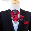 Gravatas Gravatas Original Casamento Bow Tie 3 Pçs / Set Luxo Rhinestone Collar Flores Mens Business Banquet Party Host Bow-tie Broche Toalha de Bolso L240313