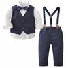 Bébé garçons costume formel à manches longues chemise à nœud gilet jarretelles pantalon gentleman vêtements ensemble enfants anniversaire fête de mariage vêtements 240308