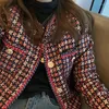 Bayan Ceketler Pist Zarif Dokuma Ekose Kadın Velvet Lüks Nedensel Tüvit Ofis Bayanlar Takım Ceket Dış Giyim Casacos