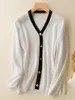 Women's Knits 2024 Pure Wool Autumn/winter Cashmere V-neck Sweater Pearl Button Cardigan