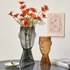 Nordiskt glas mänskligt huvud vas kreativt konstnärligt ansikte torkad blommor blomma potten container hem dekor hantverk tillbehör 210610278w