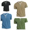 Mens Plain Henley Shirt Round Neck T-shirt Summer Bekväm bomullsmode Kort ärm Casual Street Wear Sports Top Basic 240307