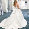 Robe de mariée Boho grande taille 2024, Sexy, col en V, en Satin, robes de mariée de campagne avec nœud et train de balayage, robe de mariée bohème, jardin rustique, dos nu, robe de mariée abiti sposa