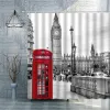 Perdeler Londra Big Ben Kırmızı Telefon Standı Retro Banyo Duş Perdesi Su Geçirmez Polyester Kumaş Ev Dekorasyon Sanat Banyo Perdeleri