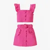 Ensembles de vêtements Pudcoco enfant en bas âge enfants bébé filles 2 pièces tenues d'été à volants débardeurs sans manches jupe ceinturée ensemble vêtements 18M-6T