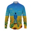 Mäns casual skjortor Spring Shirt to Sunflower 3D Printed Vacation Style Fashion High -kvalitet