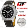 GF A17318101B1X1 A2824 Automatic Mens Watch 43mm Black Dial Stick Markers Leather Nylon With White line Super Edition ETA Watches 2481