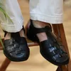 Sandalet İlkbahar ve Yaz Roman İngilizcesi Vintage Dokuma Rahat 100 Kat Cowhede Kore tarzı Sıradan Ayak Ayakkabıları