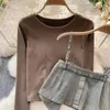 Women's T Shirts Chic T-shirt Women Ins Designed Long-sleeved Denim Sling Vest Tee Tops Autumn Korean Style Woman Almighty Drop