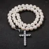 Pendant Necklaces 2024 Selling Simple Cross 8-10mm Pearl Necklace Hip Hop Fashion Men Women Accessories Jewelry Halloween Gift