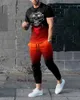 3Dファニースマイルプリントメンズスーツトラックスーツ2ピースセットスポーツウェアサマージョガー衣装短袖Tシャツロングパンツ240306
