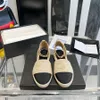 Top quality Woven Espadrilles sandals Straw flats slides ankle Strap beach shoes Womens round toe luxury designer flat heel Vacation shoes factory footwear with box