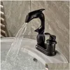 Rubinetti della cucina Bronzo lucidato a olio a forma di delfino Rubinetto per lavabo da bagno Maniglia singola Montaggio su ponte Miscelatore per lavello su nave Knf032 Drop Del Dhasj