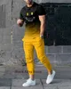 3D 재미있는 스마일 프린트 남자 정장 트랙 슈트 2 피스 세트 스포츠웨어 여름 조깅 복장 짧은 슬리브 티셔츠 긴 바지 240306