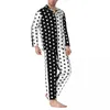 Мужская одежда для сна, мужские пижамы в стиле ретро, двухцветный сон, черно-белый пятнистый комплект из 2 предметов, повседневные пижамные комплекты, домашний костюм большого размера с длинными рукавами
