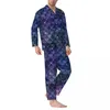 Pyjamas pour hommes Pyjamas Hommes Modèle Loisirs Noir à Aqua Bleu Deux pièces Casual Ensemble à manches longues surdimensionné costume à la maison