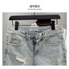 Sommer Herren Zerkratzt Gebrochen Denim Shorts Männer Mode Marke Bart Splice Stretch Ripped Kurze Jeans Hosen 240227