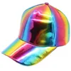 Shine Pu Leather Laser Baseball Cap Women Men Party Club Hat Gold Silver Rainbow Purple 240220