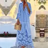 2022 Autumn Solid Hollow V-hals Lace Sexig klänning Bohemisk stil stor storlek klänning Versidos Tassel Sexig Bohemian Long Dress 240313