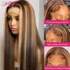 Syntetiska peruker Chignons belyser Glueless Wig Hair för att bära 13x4 rak spets frontal peruk hår transparent spets fram peruker för kvinnor LDD240313