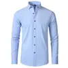 Plus Size 7XL 6XL Hoge Elasticiteit Naadloze Spandex Shirt Mannen Lange Mouw Slim Fit Casual Effen Kleur Sociale Formele Overhemden 240307