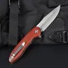 High Quality M7722 Flipper Knife 440C Satin Drop Point Blade Rosewood with Steel Sheet Handle Ball Bearing Outdoor Camping Hiking Fishing EDC Pocket Knives