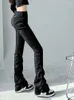Spodnie kobiet duże amerykańskie czarne dżinsy 2024 Autumn High talia Ruche spodni Y2K Grunge Street Lose Flare